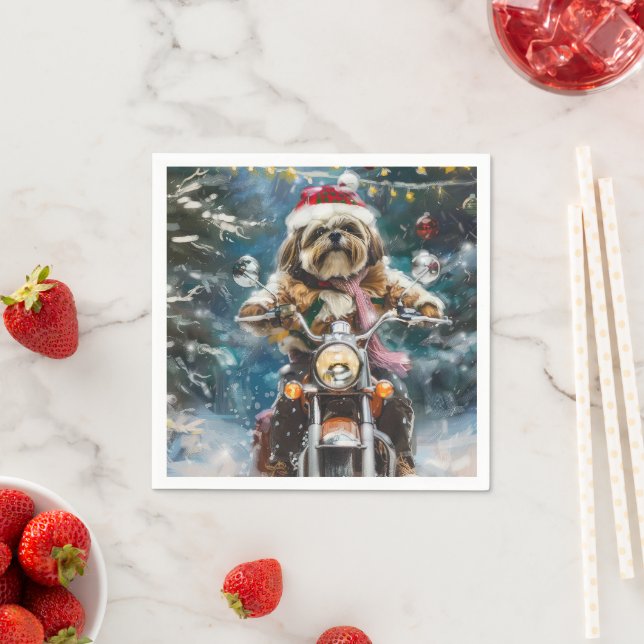 Guardanapo De Papel Cachorro Lhasa Apso Pilotando Moto Natal  (Insitu)