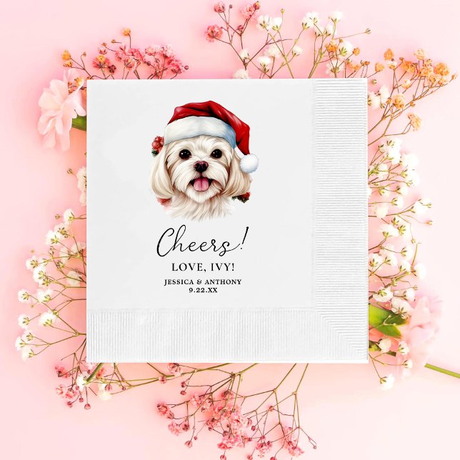 Guardanapo De Papel Cachorro Maltês de Natal Cheque Personalizado (Criador carregado)
