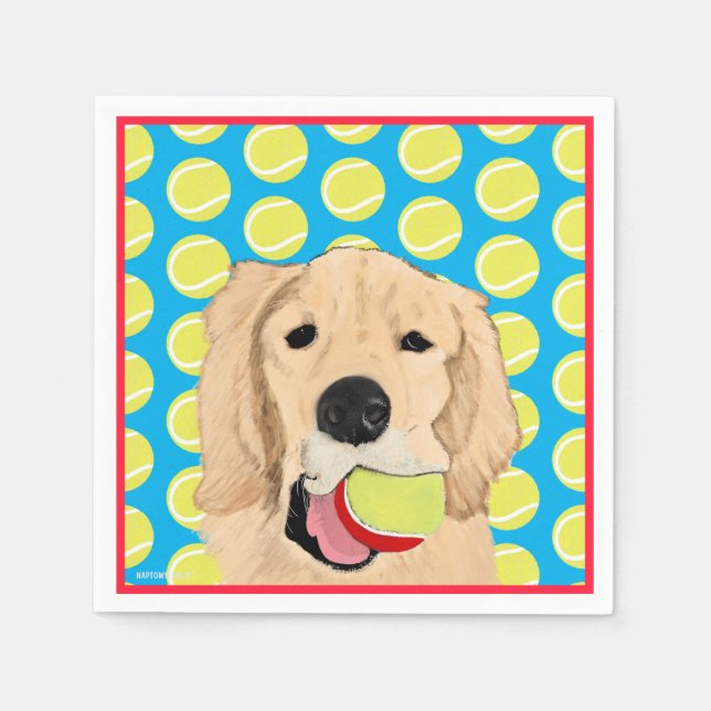 Guardanapo De Papel Cachorro ouro tem uma bola de Napkins (Frente)