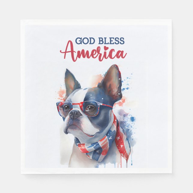 Guardanapo De Papel Cachorro Patriota - Boston Terrier (Frente)