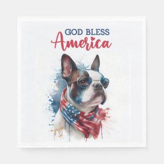 Guardanapo De Papel Cachorro Patriótico - Boston Terrier
