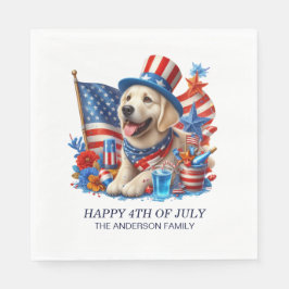 Guardanapo De Papel Cachorro Patriótico Chapéu Vermelho Branco Azul Gr