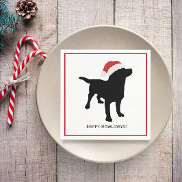 Guardanapo De Papel Cachorro preto bonito com chapéu de Papai Noel de