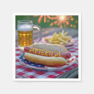 Guardanapo De Papel Cachorro-quente de 4 de Julho com Cerveja e Batata