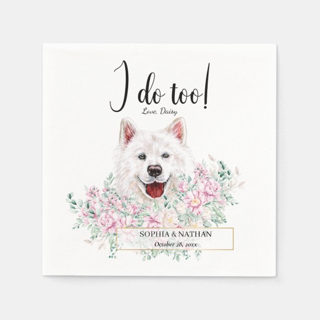 Guardanapo De Papel Cachorro Samoyed Casamento Cocktail Napkins (Frente)