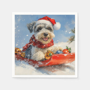 Guardanapo De Papel Cachorro Schnauzer em Trenó Deixe Nevar Natal