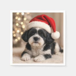Guardanapo De Papel Cachorro Shih Tzu de Natal Com Chapéu de Papai Noe