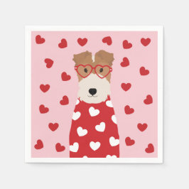 Guardanapo De Papel Cachorro Wire Fox Terrier Óculos de Coração Rosa V