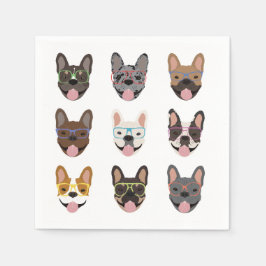 Guardanapo De Papel Cachorros Franceses Bonitos Vestindo Óculos