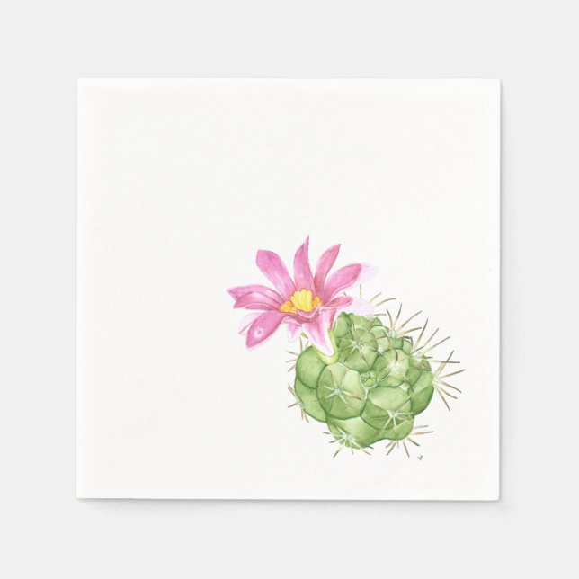 Guardanapo De Papel Cacto Florido Rosa Aquarela (Frente)