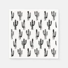 Guardanapo De Papel Cacto preto e branco. Padrão de cactos. Botânica