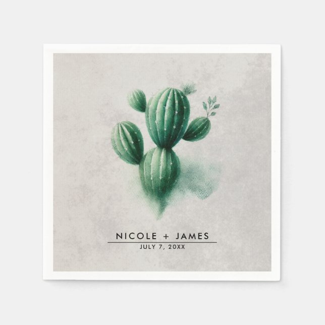 Guardanapo De Papel Cacto Verde Aquarela Casamento Sudoeste (Frente)