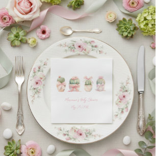 Guardanapo De Papel Cactus Pink Ribbon Baby Girl Chá Napkins