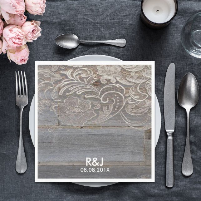 Guardanapo De Papel cadarço de madeira russa no oeste do país (rustic barn wood lace western country wedding napkins)