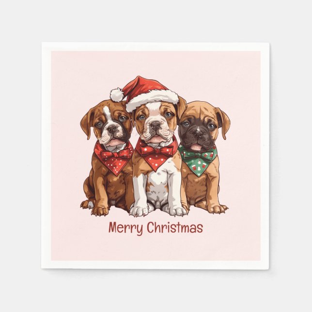 Guardanapo De Papel Cães Boxer Feliz de Natal (Frente)