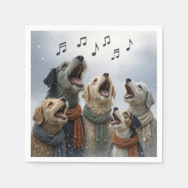 Guardanapo De Papel Cães Cantando Canções de Natal em Flocos de Neve (Frente)