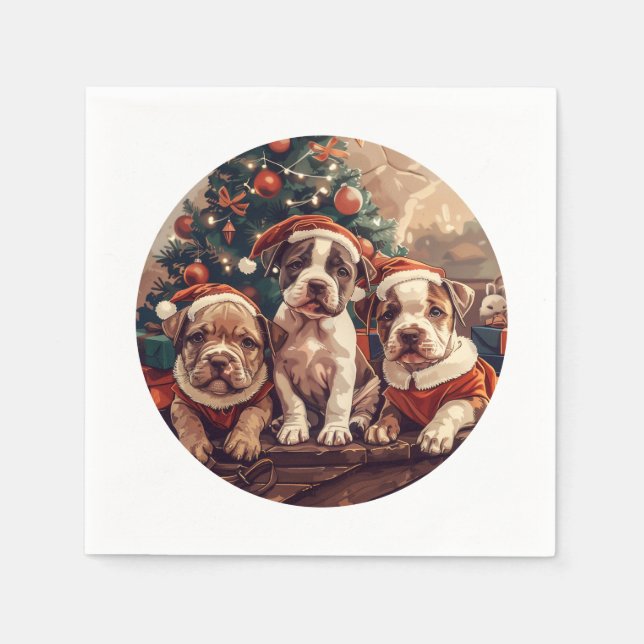 Guardanapo De Papel Cães de Cachorro Pit Bull de Natal (Frente)