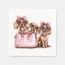 Guardanapo De Papel Cães de Dachshund Fashionáveis, Bolsa Rosa