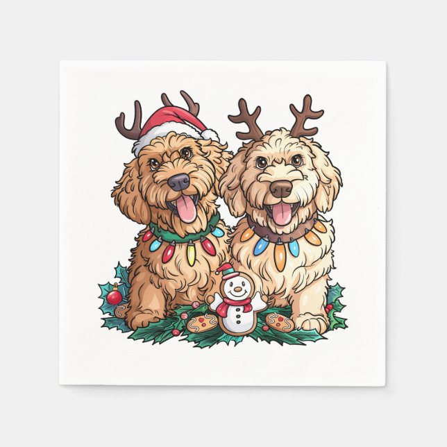 Guardanapo De Papel Cães de Goldendoodle de Natal (Frente)