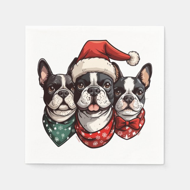 Guardanapo De Papel Cães de Natal em Boston Terrier (Frente)