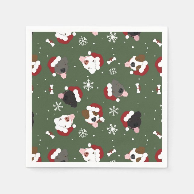 Guardanapo De Papel Cães de Papai Noel no Verde (Frente)