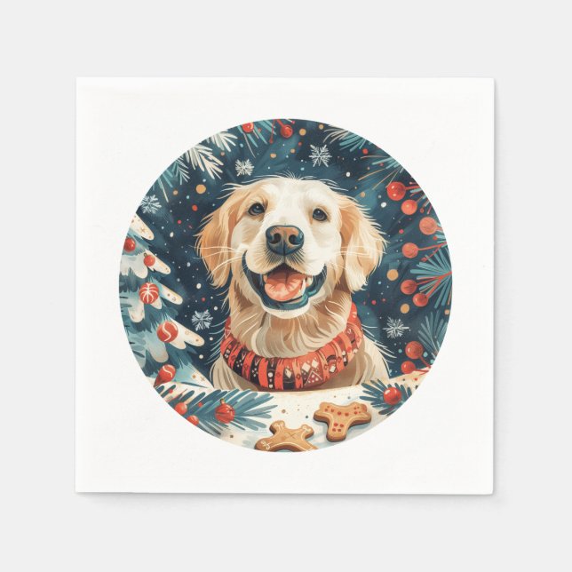 Guardanapo De Papel Cães de varejo de Ouro de Natal (Frente)