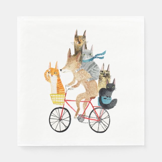Guardanapo De Papel Cães e gatos a pedalar (Frente)