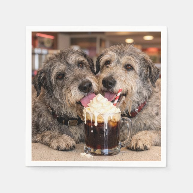 Guardanapo De Papel Cães Irish Wolfhound Desfrutando de um Root Beer F (Frente)