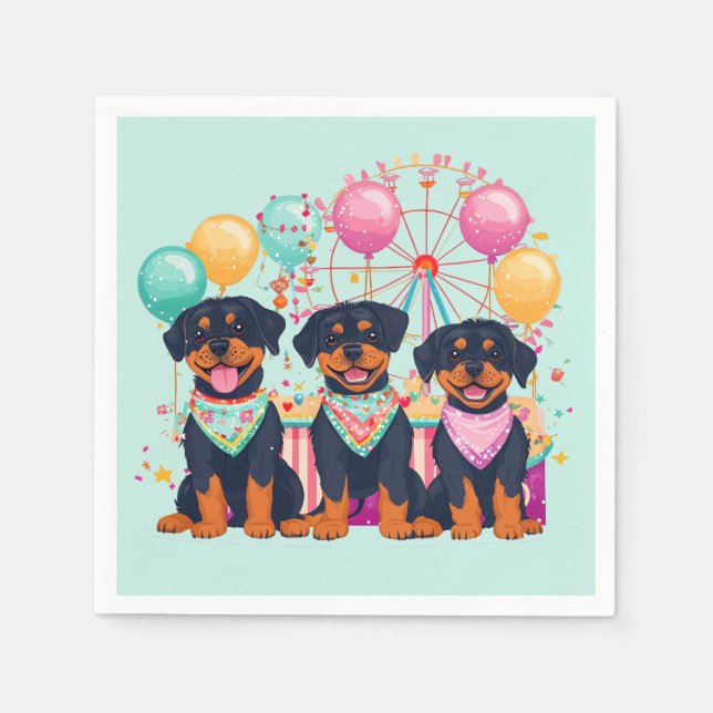 Guardanapo De Papel Cães Rottweiler Num Carnaval (Frente)