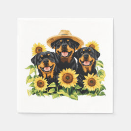 Guardanapo De Papel Cães Rottweiler Rodeados Por Girassóis