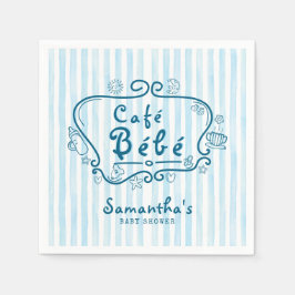 Guardanapo De Papel Café Bébé Chá de fraldas francês azul moderno