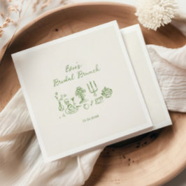 Guardanapo De Papel Café da Manhã Nupcial Desenhado à Mão em Verde