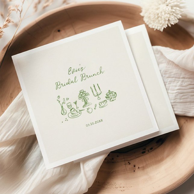 Guardanapo De Papel Café da Manhã Nupcial Desenhado à Mão em Verde (Criador carregado)