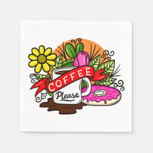 Guardanapo De Papel Café e Rosquinha de Tatuagem Colorida