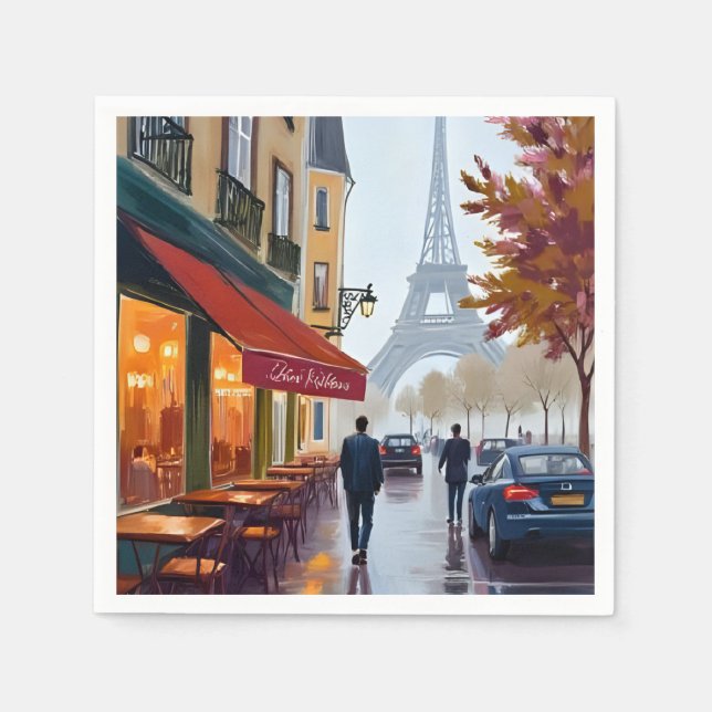Guardanapo De Papel Café Francês Paris Torre Eiffel Aquarela (Frente)