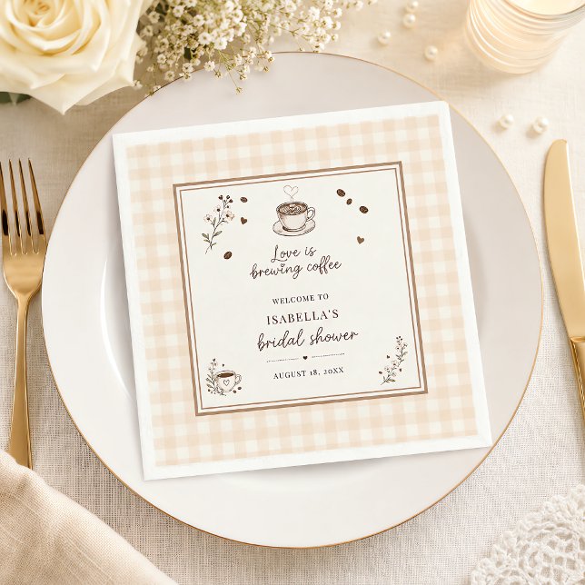 Guardanapo De Papel Café Love Is Brewing Boho Bege Personalizado (Love Is Brewing Coffee Boho Beige Custom Napkins)