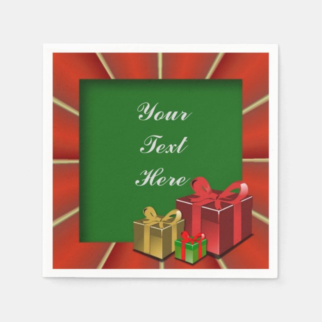 Guardanapo De Papel Caixas de Natal Vermelhas, Douradas e Verdes Nápol (Frente)