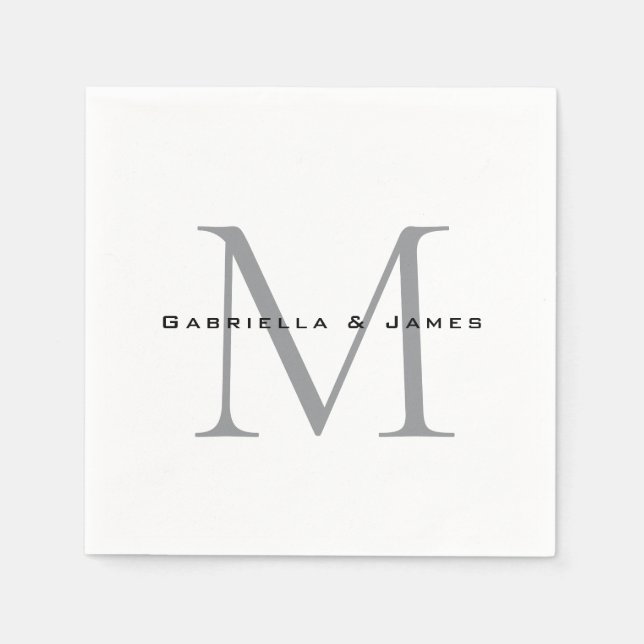 Guardanapo De Papel Caligrafia de Cinzas Negras, Monogramas (Frente)