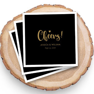 Guardanapo De Papel Caligrafia Dourada elegante aplausos - Preto