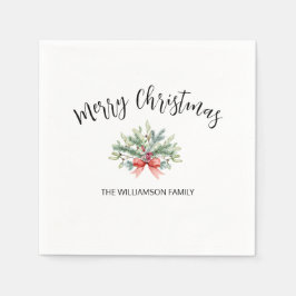 Guardanapo De Papel Caligrafia Feliz Natal Família Greenery Napkin