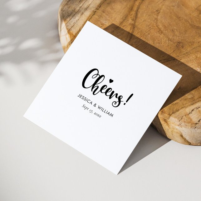 Guardanapo De Papel Caligrafia Negra Anima Napkins - Branco (Personalized Black Calligraphy Cheers Wedding Napkins - White)