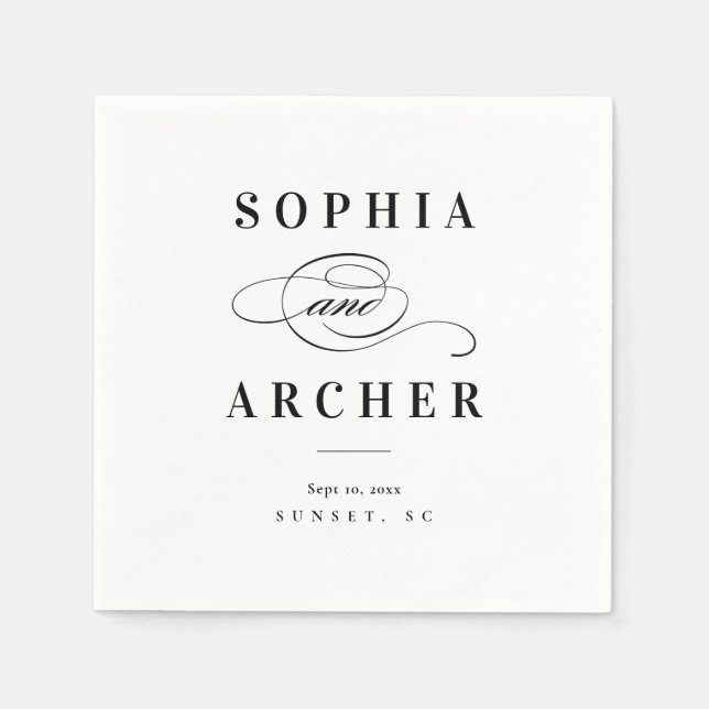 Guardanapo De Papel Caligrafia romântica Casamento Negro e Branco (Frente)