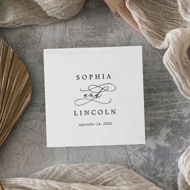 Guardanapo De Papel Caligrafia romântica | Data de casamento florescen (Criador carregado)