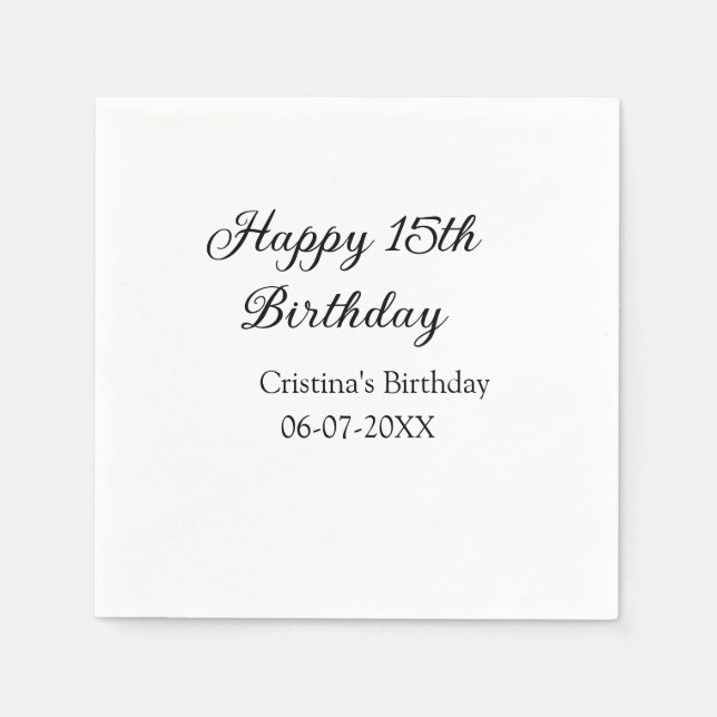 Guardanapo De Papel caligrafia simples e feliz aniversário de 15 (Frente)
