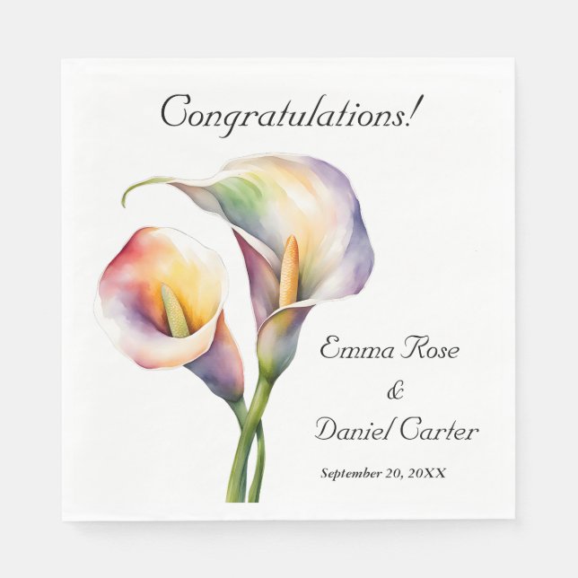 Guardanapo De Papel Calla Aquarela Elegante Lírios Românticos (Frente)