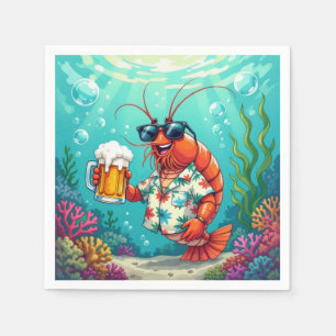 Guardanapo De Papel Camarão na moda com um copo de cerveja