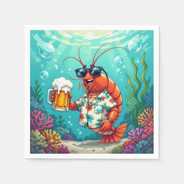 Guardanapo De Papel Camarão na moda com um copo de cerveja (Frente)