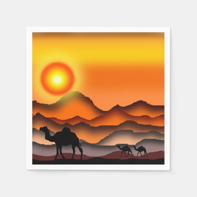 Guardanapo De Papel Camelos no deserto sunset Napkins (Frente)
