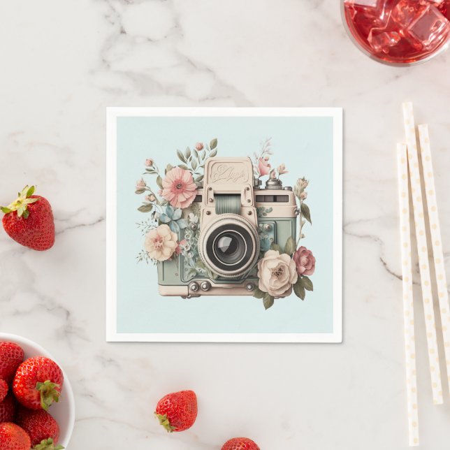 Guardanapo De Papel Câmera com Flores Pastel Retro (Insitu)
