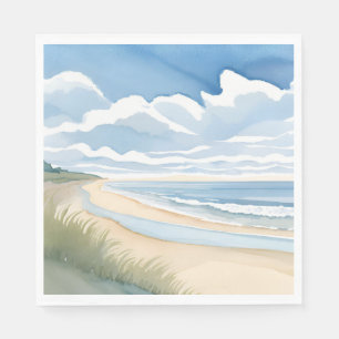 Guardanapo De Papel Caminhada na Praia   Aquarela do Oceano Costeiro